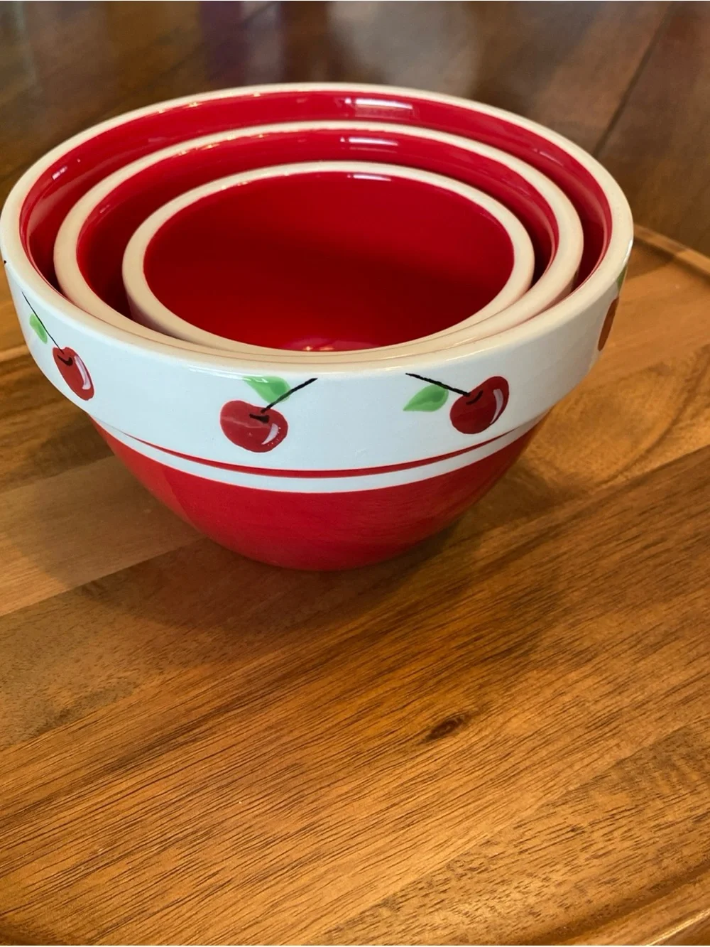 Terramoto Ceramic Red Cherry 3-Piece Bowl Set